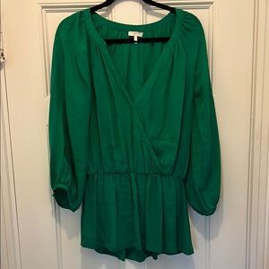 Joie Green silk faux Wrap 3/4 balloon Sleeve Blouse